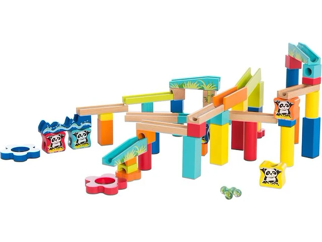 Ca. 12x houten knikkerbaan bouwpakket 60-delig, ultrakidz - afbeelding 1 van  7