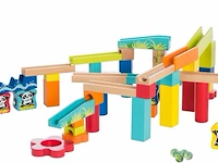 Ca. 12x houten knikkerbaan bouwpakket 60-delig, ultrakidz - afbeelding 1 van  7