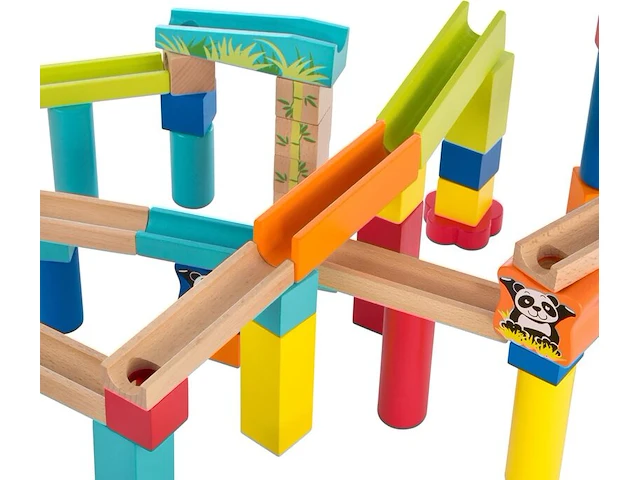 Ca. 12x houten knikkerbaan bouwpakket 60-delig, ultrakidz - afbeelding 2 van  7