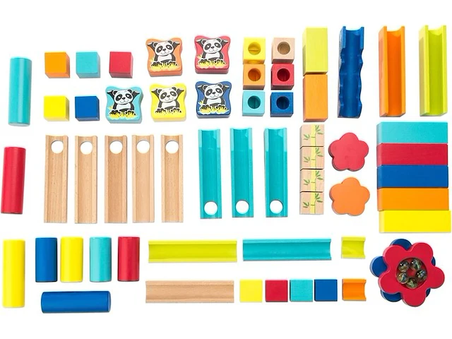 Ca. 12x houten knikkerbaan bouwpakket 60-delig, ultrakidz - afbeelding 3 van  7