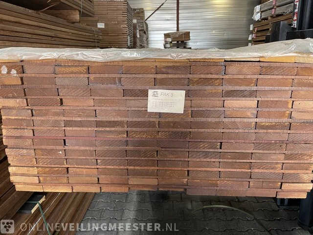 Ca. 140x pakoeli hardhouten planken geschaafd, 21x90mm, lengte 44/125cm, 60/185cm, 36/155cm - afbeelding 3 van  6