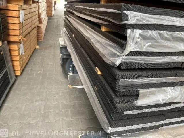 Ca. 144x douglas schuttingplanken zwart gecoat , 16x192mm, lengte 180cm - afbeelding 2 van  3