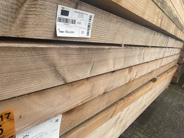 Ca. 14x douglas balken fijnbezaagd, 150x150mm, lengte 500cm - afbeelding 4 van  4