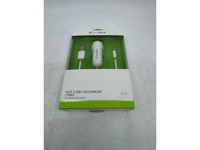 Ca. 190x dual usb autolader met iphone laadsnoer, soultech, sc343b - afbeelding 1 van  4