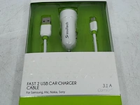 Ca. 200x dual micro-usb autolader met laadsnoer, soultech, sc344b