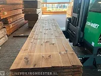 Ca. 208x grenen schuttingplanken bruin geïmpregneerd, 16x140mm, lengte 186cm