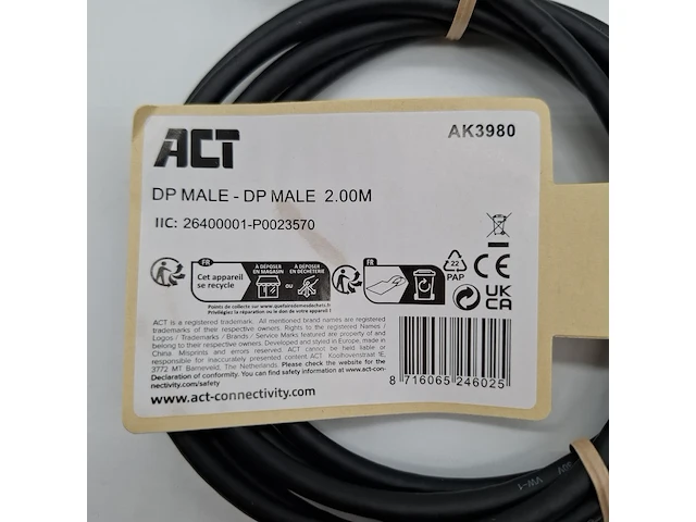 Ca. 250x display port kabel, act, ak3980 dp male 2.00m - afbeelding 2 van  5