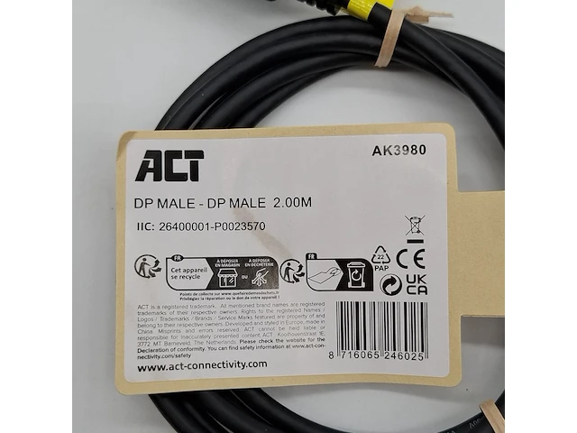 Ca. 250x display port kabel, act, ak3980 dp male 2.00m - afbeelding 2 van  5