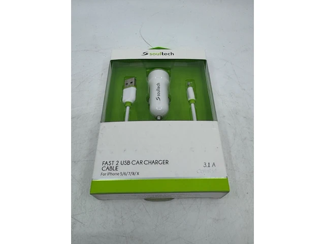 Ca. 250x dual usb autolader met iphone laadsnoer soultech, sc343b - afbeelding 1 van  5