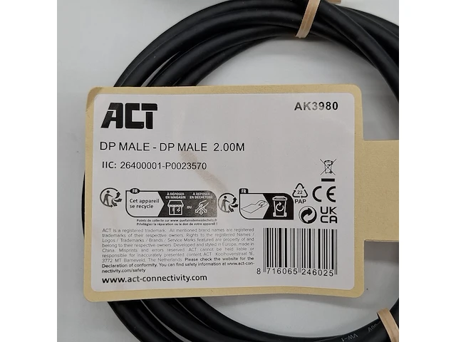 Ca. 500x display port kabel, act, ak3980 dp male 2.00m - afbeelding 2 van  5