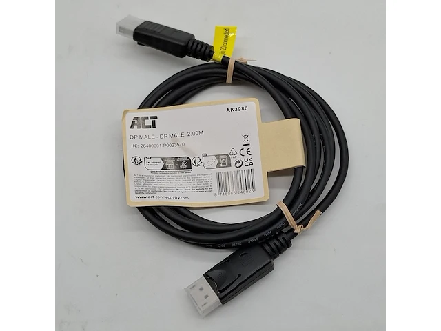 Ca. 750x display port kabel, act, ak3980 dp male 2.00m - afbeelding 1 van  5