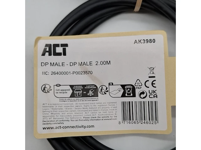 Ca. 750x display port kabel, act, ak3980 dp male 2.00m - afbeelding 2 van  5