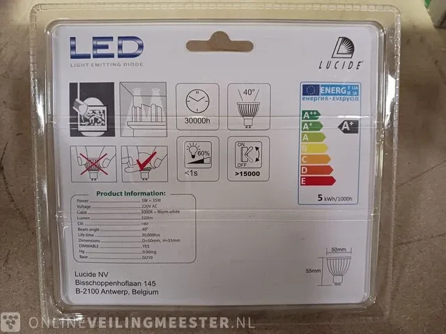 Ca. 75x sets a 3 ledspots, gu10, dimbaar lucide - afbeelding 4 van  5