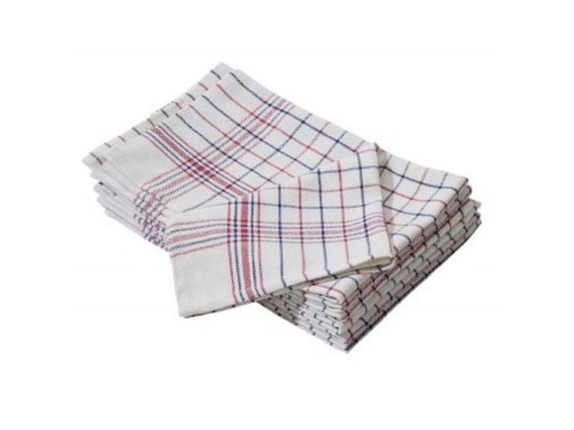 Ca.144x prof. horeca theedoek - wit(blauw rood gelijnd) - afbeelding 1 van  1