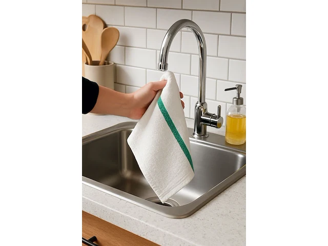 Ca.200x keuken/vaatdoek - white/green - afbeelding 1 van  3