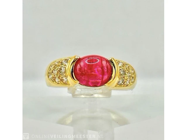 Cabochon robijnen 1.96 ct dames ring - 18kt goud - afbeelding 1 van  7