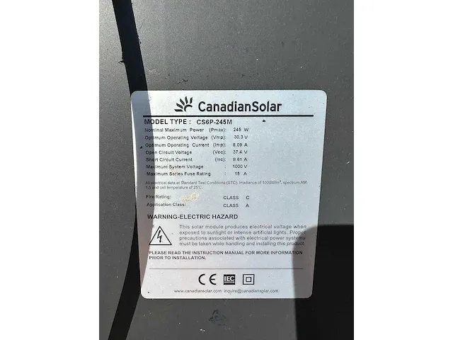 Canadian solar - set van 12 gebruikte zonnepanelen (245 wp) en gebruikte jfy sunseed 3000tl omvormer - afbeelding 4 van  5