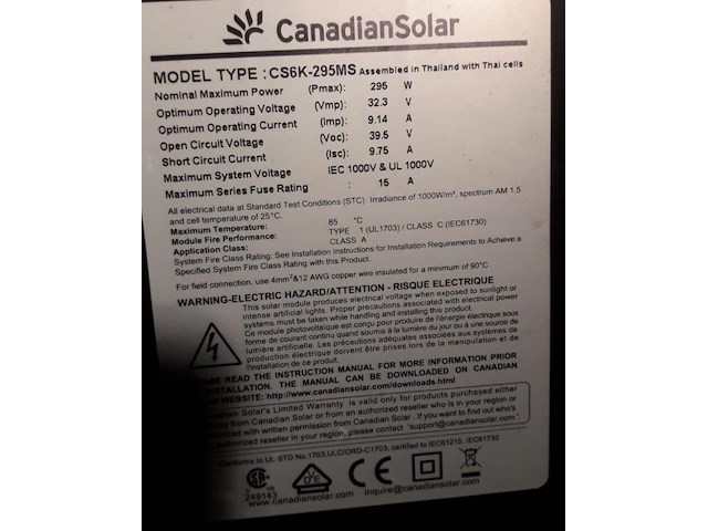 Canadiansolar cs6k-295ms zonnepanelen - 3 stuks - afbeelding 2 van  2