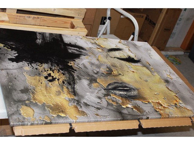 Canvas 120 x 80 gold gezicht 1x - afbeelding 2 van  3