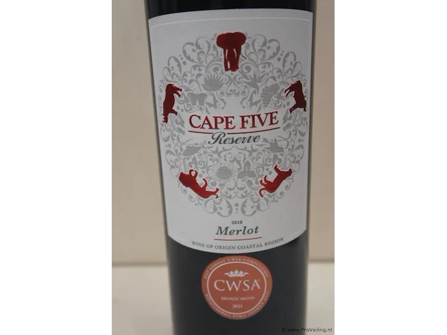 Cape five reserve marlot - 75 cl - winkelverkoopprijs € 12.95 - afbeelding 2 van  3