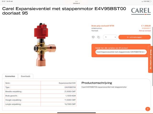 Carel e4v95bwtoo expansieventiel met stappenmotor - afbeelding 5 van  5