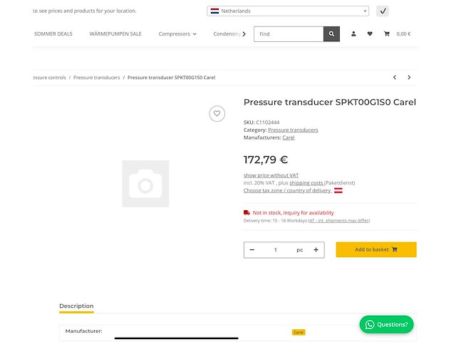 Carel spkt00g1s0 drukopnemer 0-5v, 0/60bar, 7/16" female (8x) - afbeelding 6 van  6