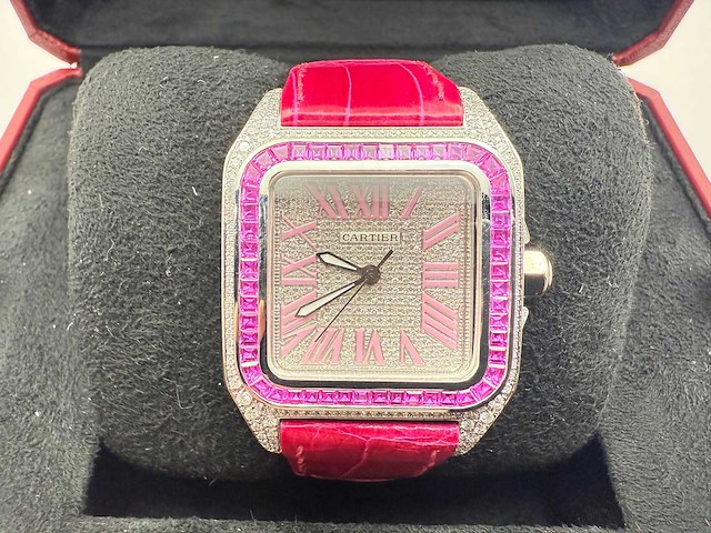Cartier santos 100 medium | iced out naturel diamonds | 2025 | new - afbeelding 7 van  14