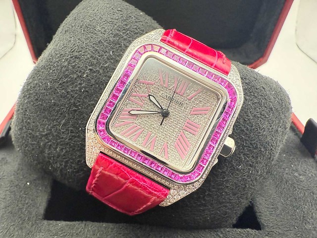 Cartier santos 100 medium | iced out naturel diamonds | 2025 | new - afbeelding 8 van  14