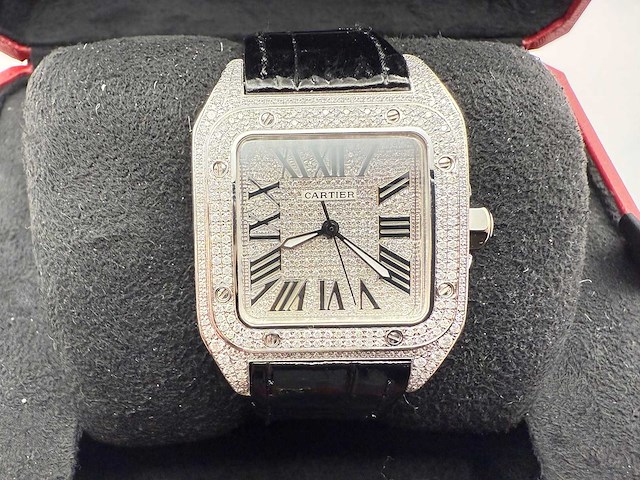 Cartier santos 100 medium | iced out naturel diamonds | 2025 | new - afbeelding 7 van  14