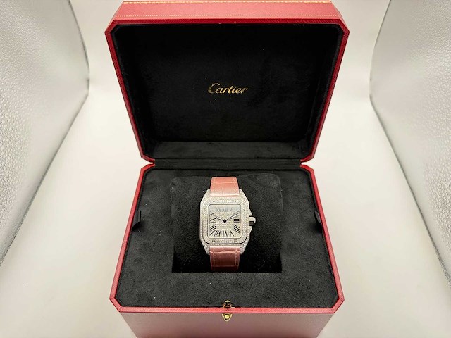 Cartier santos 100 medium | iced out naturel diamonds | 2025 | new - afbeelding 4 van  13