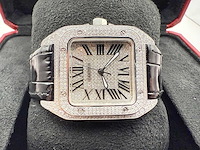Cartier santos 100 medium | iced out naturel diamonds | 2025 | new - afbeelding 9 van  14