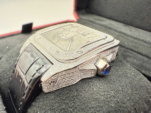 Cartier santos 100 medium | iced out naturel diamonds | 2025 | new - afbeelding 14 van  14