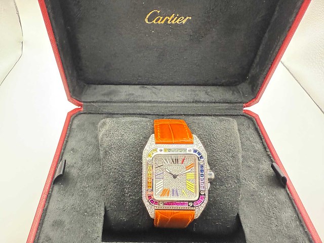Cartier santos 100 medium | iced out naturel diamonds | 2025 | new - afbeelding 5 van  14