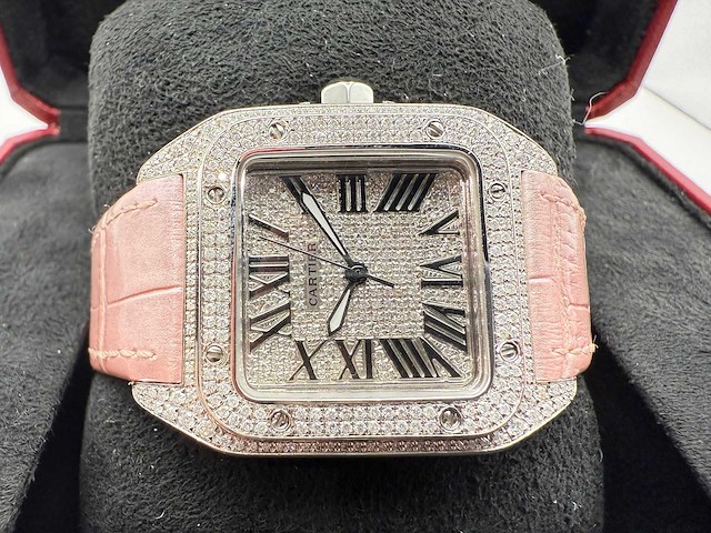 Cartier santos 100 medium | iced out naturel diamonds | 2025 | new - afbeelding 7 van  13