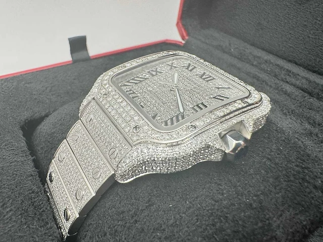 Cartier santos | wssa0018 | full iced out with natural diamonds | 2024 - afbeelding 3 van  16