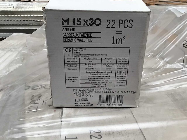 Ceragni plain green mat keramische wandtegel 15x30 cm 13 m² - afbeelding 2 van  10