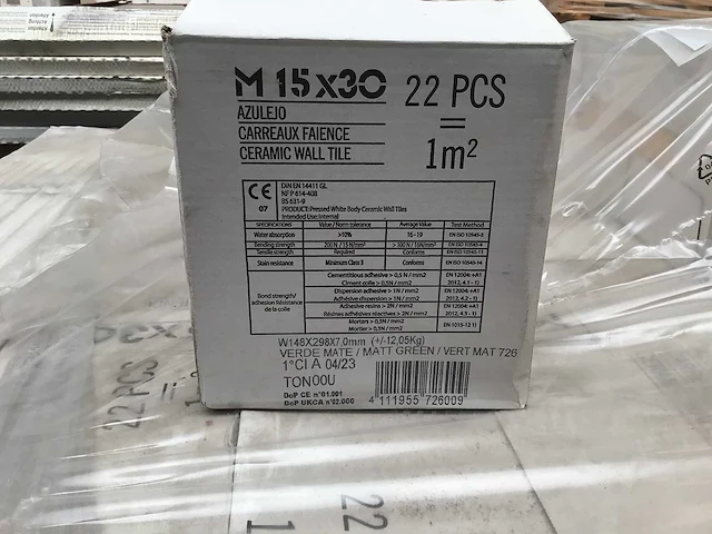 Ceragni plain green mat keramische wandtegel 15x30 cm 30 m² - afbeelding 10 van  10