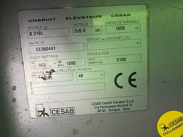 Cesab - b316l - vorkheftruck - 2011 - afbeelding 5 van  14