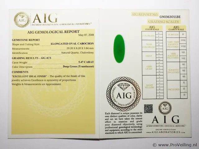 Chalcedony 5.47ct aig certified - afbeelding 4 van  4