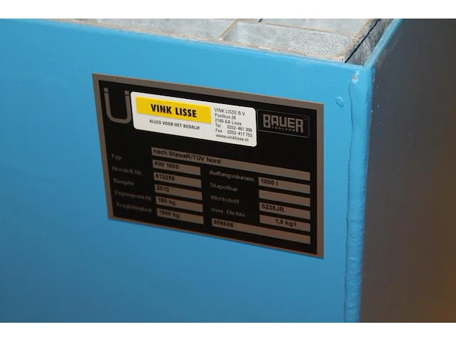 Chemieopvangbak bauer aw1000 146 x 146 x 62 cm 180 kg met maximale belastbaarheid 1900 kg. let op! afhalen ... - afbeelding 1 van  2