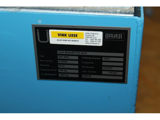 Chemieopvangbak bauer aw1000 146 x 146 x 62 cm 180 kg met maximale belastbaarheid 1900 kg. let op! exclusie... - afbeelding 2 van  2