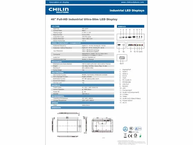 Chilin solutions st-hb46lbx 46“ full hd industrial ultra slim led display - afbeelding 3 van  4