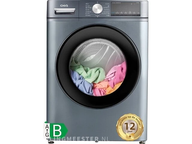 Chiq compacte wasmachine - 8kg capaciteit - 1400 tpm - energieklasse b - stoom- & snelwasfunctie - kinderslot - afbeelding 1 van  8