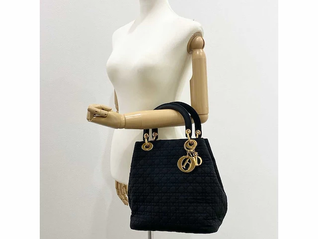 Christiaan dior - lady dior - handtas cannage zwart nylon goud - afbeelding 1 van  12
