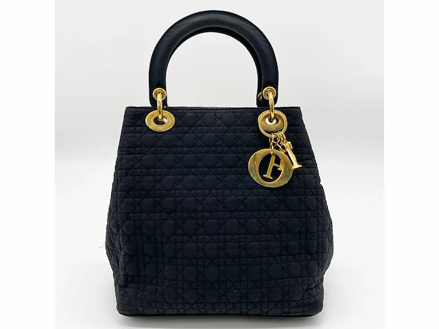Christiaan dior - lady dior - handtas cannage zwart nylon goud - afbeelding 5 van  12