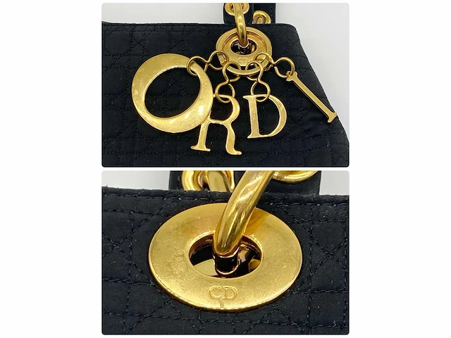 Christiaan dior - lady dior - handtas cannage zwart nylon goud - afbeelding 6 van  12