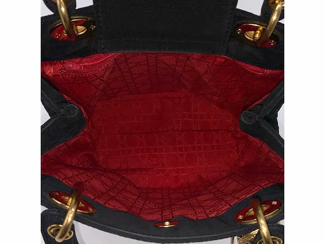 Christiaan dior - lady dior - handtas cannage zwart nylon goud - afbeelding 8 van  12