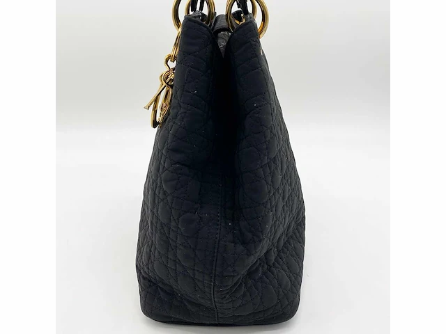 Christiaan dior - lady dior - handtas cannage zwart nylon goud - afbeelding 10 van  12