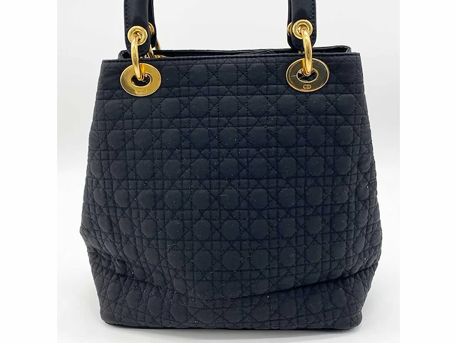 Christiaan dior - lady dior - handtas cannage zwart nylon goud - afbeelding 12 van  12