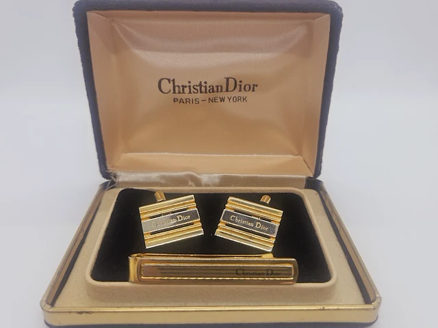 Christian dior gp gouden manchet knopen + tie holder - afbeelding 1 van  8